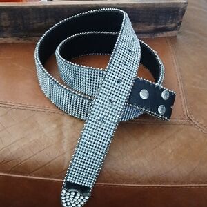 Glamorous Silver Rhinestone Sparkling Women's Belt Genuine Leather